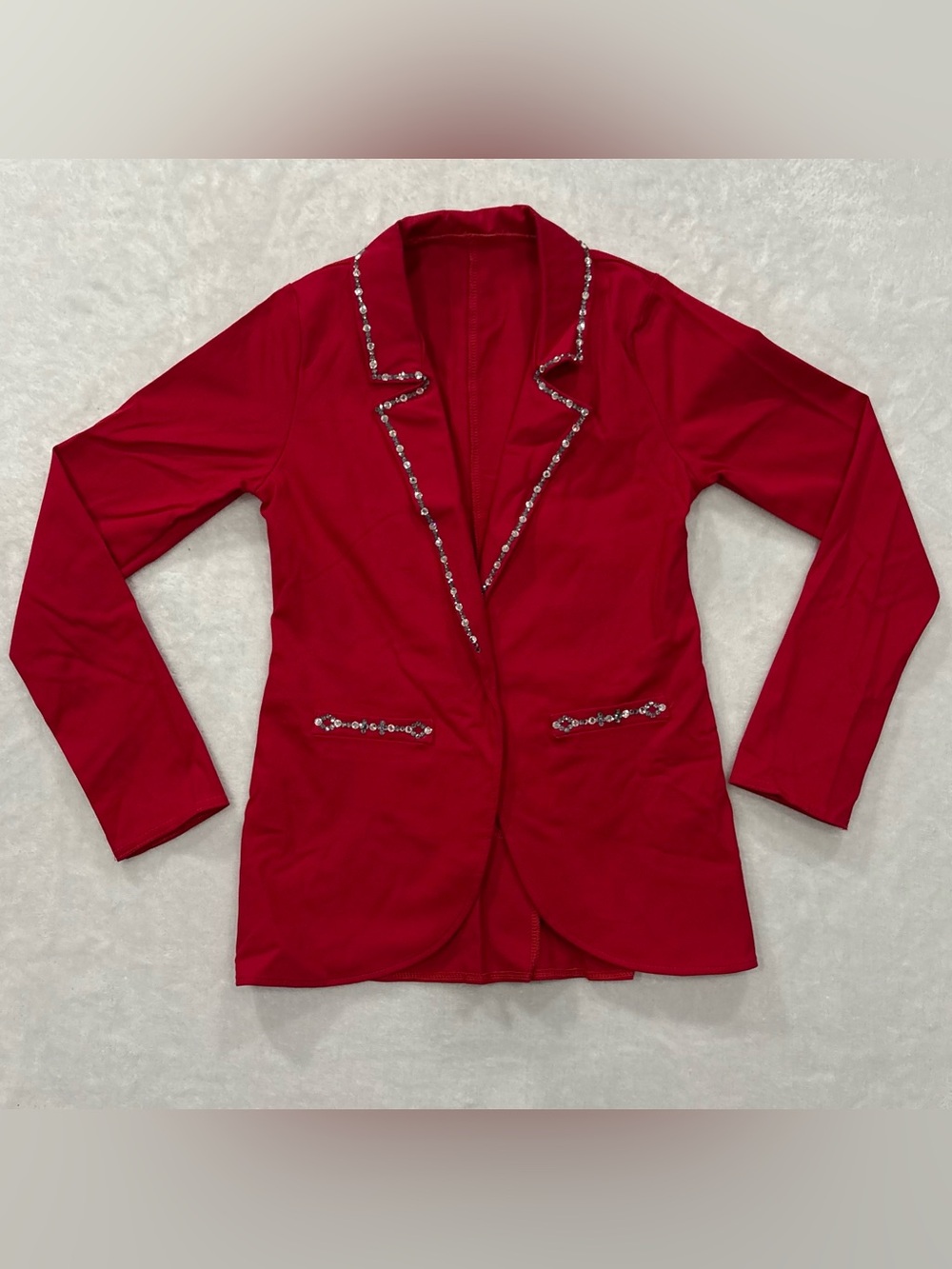 Kelle Rhinestone Embellished Red Dance Costume Blazer Jacket Women's Size S
